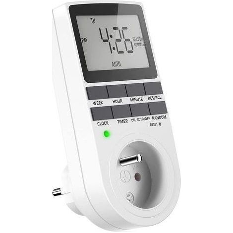Prise Programmable Digitale, Minuterie Numérique Hebdomadaire avec Ecran LCD, Minuterie Prise Electrique 12H/24H/7Jours, Économie d'Energie Pour L'électroménagers (1 Pack) (1/5)