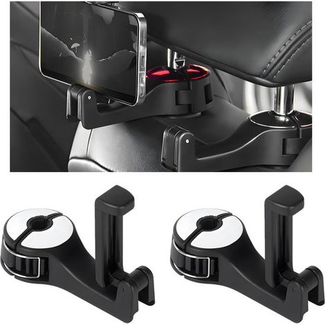Paquete de 2 ganchos para reposacabezas de coche con soporte para teléfono，accesorios universales para organizador de respaldo (plateado) (1/5)
