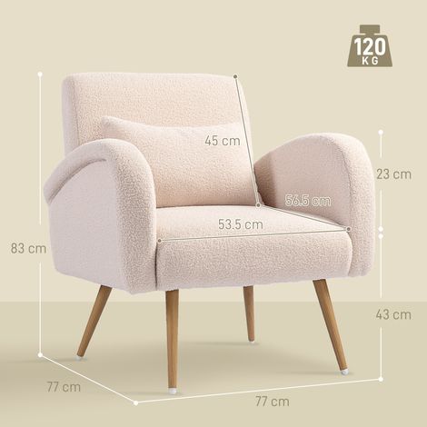 Fauteuil de salon moderne avec tissu à motif ours en peluche (avec coussin lombaire amovible), 77x77x83cm, beige. (1/5)