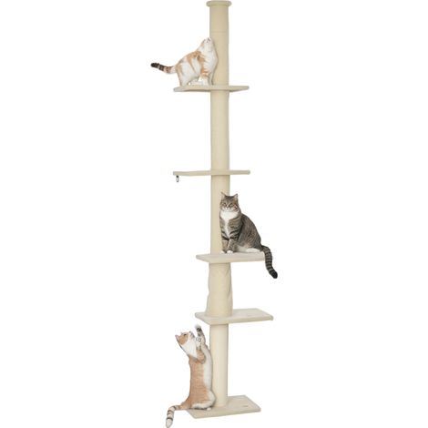 Tiragraffi Irovami, altezza regolabile 225-275 cm, base stabile, protezione antiribaltamento, rivestimento in peluche, bianco crema
