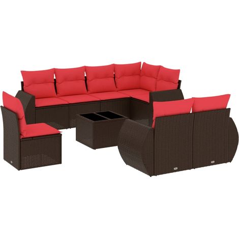 9-teiliges Gartensofa-Set mit Kissen, braun, Polyrattan vidaXL (1/5)