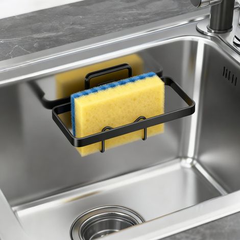Porte-Éponge pour Évier de Cuisine, 2 en 1 Porte Eponge Evier Cuisine Porte Torchon en Acier Porte-Éponge de Cuisine Autocollant Organisateur d'Évier Support pour Ponge, Torchons et Brosse (1/5)