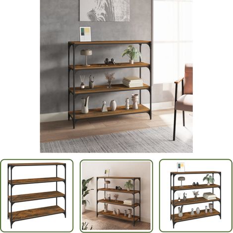 The Living Store Bibliothèque Chêne fumé 100x33x100cm Bois d'ingénierie et acier - Bibliothèque Industrielle - Étagère Murale - Rangement Intérieur - Meuble Tv - Bibliothèque Moderne (1/5)