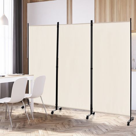 Paravent à Roulette Brise Vue 3 Panneaux Pliable Détachables 262 x 180 CM Cloison de Séparation Protéger Privée Blanc CW9240 Maison Chic (1/3)