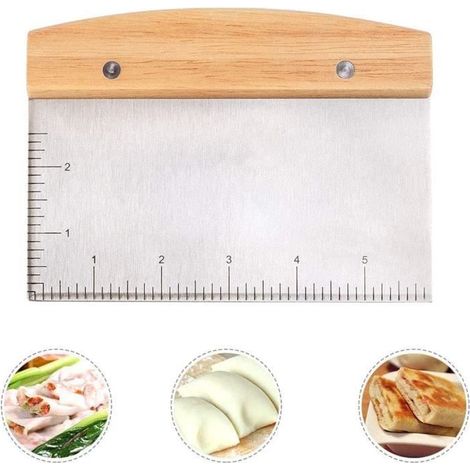 Grattoir à pâte en Acier Inoxydable, Coupe-pâte Polyvalente, grattoir à Plaque chauffante avec Manche en Bois et échelle de Mesure (1/4)