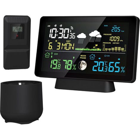 Multi-fonction Professionnel Station météorologique électronique Intelligent Écran de couleur Température Humidité Humidité Précipitation Barométrique Pression Lune Prévision de phase ALARM A (1/5)