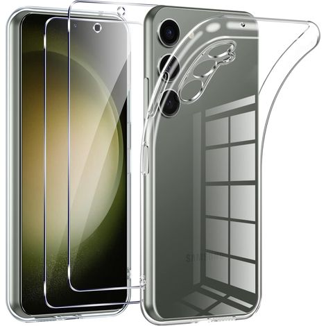Coque pour Samsung Galaxy S23 5G,avec 2 pièces Verre trempé,Transparence Souple TPU Étui Protection pour Samsung S23 5G,Bumper Housse Prévention des Chutes,Anti- Rayures,Ultra Mince (1/5)