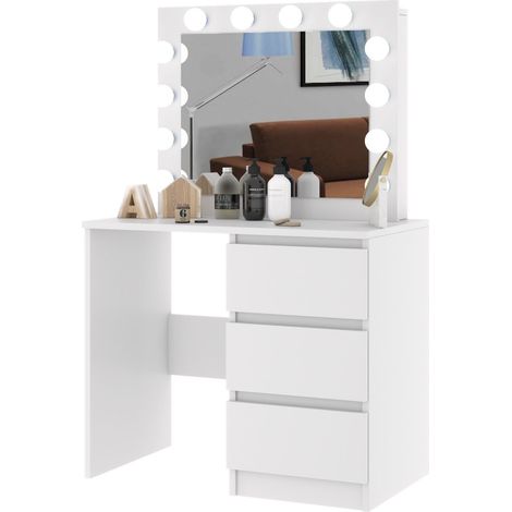 Schminktisch MIRRA Weiß mit Spiegel LED 90 cm Bella B1 LU01 (1/5)