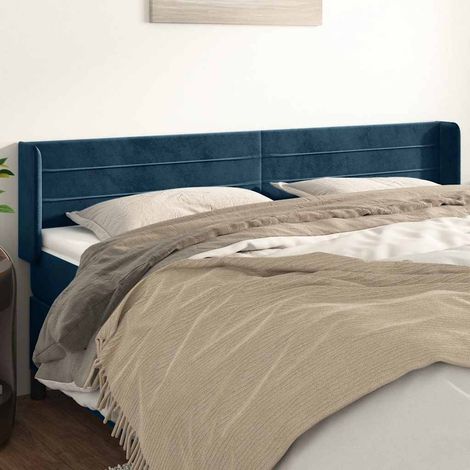 Tête de lit avec oreilles Style Classique Armoire de lit - Bleu foncé 203x16x78/88 cm Velours BV748564 - BonneVie (1/5)