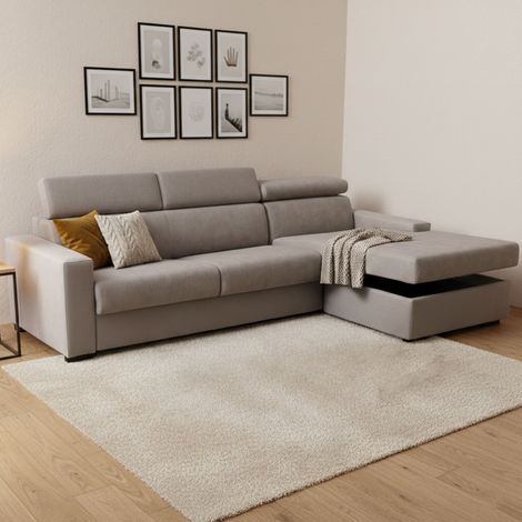 Talamo Italia Divano Letto Alceste, Divano ad angolo, 100% Made in Italy, Sofà con apertura girevole, con Penisola contenitore Destra, con Braccioli slim, Cm 260x95h85, Tortora, con imballo rinforzato (1/5)