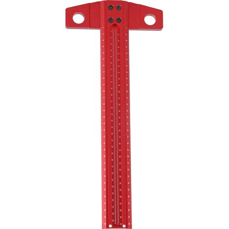 Règle en T équerre graduée en alliage d'aluminium 6061 rouge pour verre et bois avec poignée et clé Allen 300 mm (1/5)