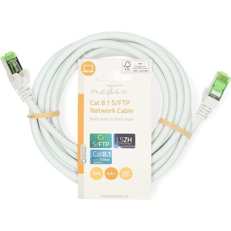 Nedis Cat 8.1-Netzwerkkabel / S/FTP / RJ45 Stecker / RJ45 Stecker / 3.00 m / Rund / LSZH / Weiss / Label