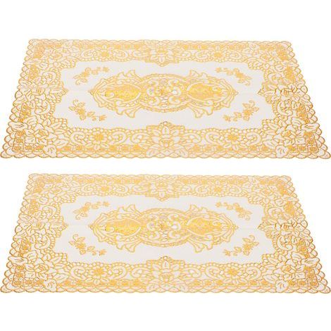 2 tapis de table PVC 30x45 cm, sets de table dorés, dessous de verre, décoration mariage cuisine, Style 3 (1/5)
