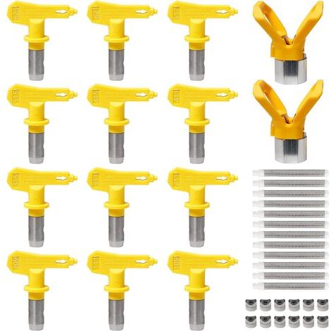 12 Pièce Buse Airless 2 Sièges de Buses 12 Filtres pour Pistolet à Peinture Airles Buses de Pulvérisation Sans Air pour Pulvérisateurs Peinture(109,111,209,211,311,315,411,415,515,517,621,623)