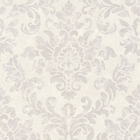 Papier peint baroque vinyle – Motif damassé blanc pastel rosé – Raccord droit 64 cm – Dimensions 10,05 x 0,53 m – Bricoflor (1/5)