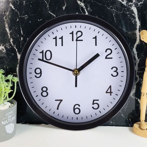 Horloge Murale Ronde - 20 Cm - Mécanisme Silencieux - Pour Salon Chambre Cuisine - Noir - 1 Pièce (1/5)