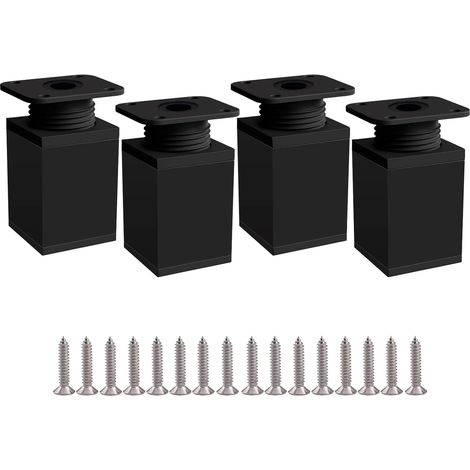 Pieds de meubles réglables noirs, pieds d'armoire 4 pièces 50 mm hauteur réglable 0-20 mm pieds de table en alliage d'aluminium pour bureau canapé meubles de bricolage (1/5)