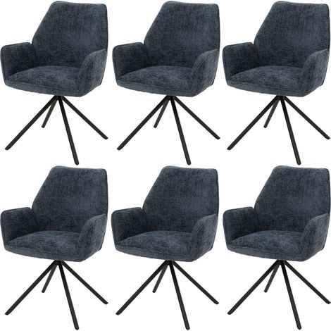 Set di 6 sedie per sala da pranzo HHG-494, con braccioli, seduta girevole, tessuto ciniglia Oeko-Tex MVG, blu scuro (1/5)