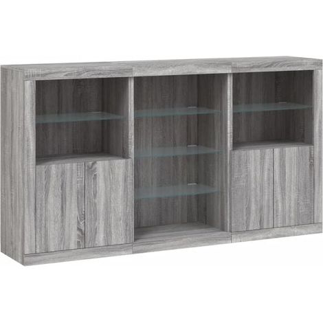 Buffet de Salle à Manger avec Éclairage LED Intégré, Meuble Rangement Bas Style Moderne en Bois Couleur Sonoma Gris, 181.5 x 37 x 100 cm pour Salon et Cuisine (1/5)