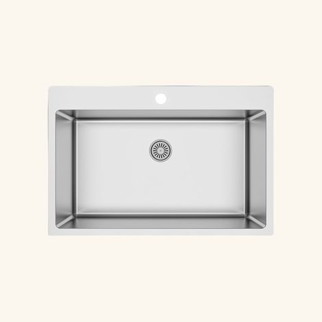Cuisissimo – Évier inox lisse 1 grand bac à encastrer sans égouttoir – Bonde et siphon inclus – Dimensions 760x505mm – Profondeur cuve 200mm (1/4)