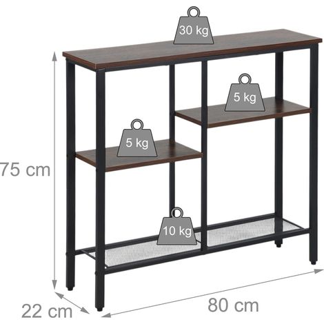 Consola estrecha de diseño industrial para recibidor 75 x 80 x 22 cm con 4 estantes prácticos de MDF marrón 130017932 (1/3)