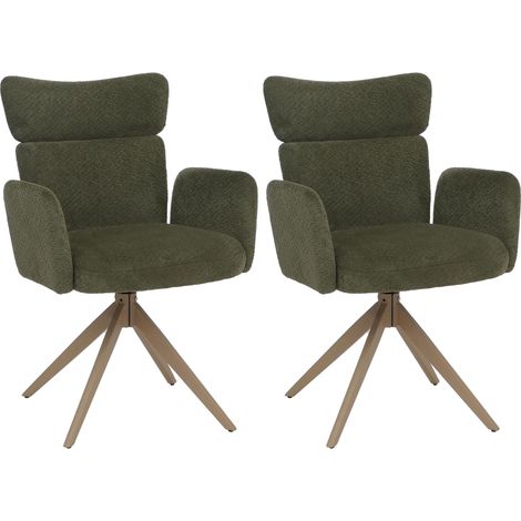 [NON UTILIZZATO] Set 2 sedie sala pranzo HHG-673, girevole posizionamento automatico, bouclé 350g/m², verde, gambe color legno