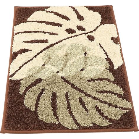 Tapis de Sol Antidérapant Tapis D'entrée Motif Feuilles en Polyester Absorbant l'eau Décoratif Marron Pratique et Élégant pour Salle de Bain et Chambre (1/5)