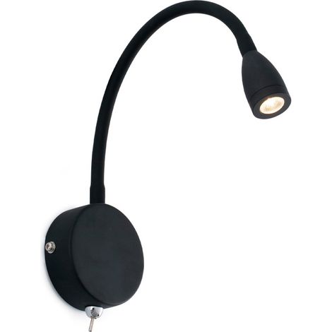 Faro Barcelona - Lampada da parete con braccio Loke Led 3W - Alluminio e Metallo Verniciato, Camera da letto, Luce da lettura - Nera