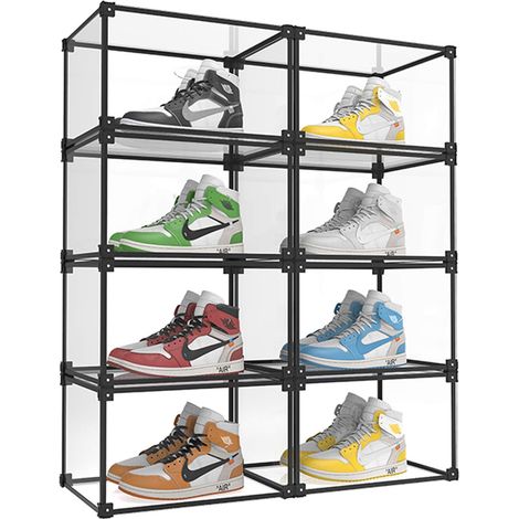 Lot de 8 boîtes de rangement magnétiques en plastique transparent avec ouverture latérale pour chaussures de baskets - Boîte de rangement pour chaussures de sport (1/5)