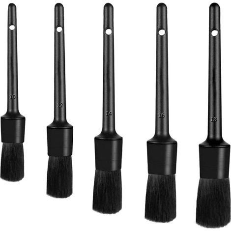 Brush Set - 5 Pieces Car Detailing Brush - For Wheels Interior Air Vents Upholstery - Black - PP Wire - 10 To 18 cm (1/5)