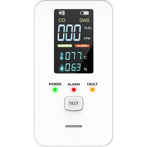 Détecteur de Monoxyde de Carbone 4 en 1 – Moniteur Numérique Portable, Détecteur Gaz Naturel avec Alarme CO pour Maison, Cuisine, Chambre (Blanc) (1/5)