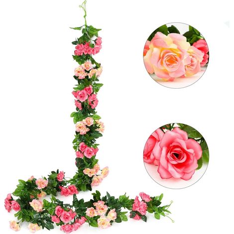2 guirlandes de roses artificielles bicolores de 2,4 m (7,8 pi) en soie.-AquaForge (1/5)