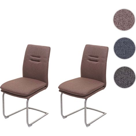 2x Chaise de salle à manger HWC-H70, chaise de cuisine, balancant, tissu, acier inoxydable brossé - gris-brun