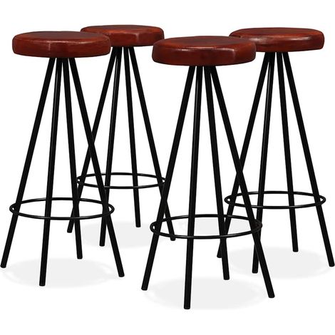 Lot de 4 Chaises de bar Tabourets de bar - Tabouret Haut Cuir véritable BV907666 - BonneVie (1/5)