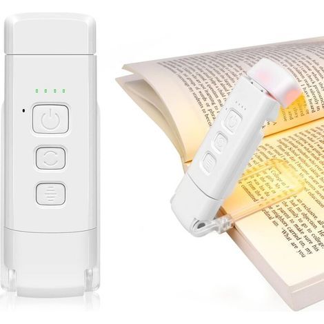 Lampe de lecture rechargeable USB, lampe de chevet à pince avec 3 couleurs et 5 niveaux de luminosité, protection des yeux, compacte, pour livres et voyages [Classe énergétique A] (1/4)