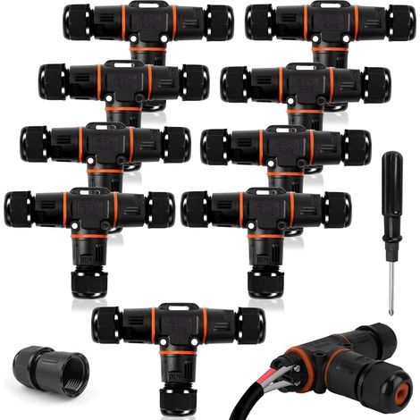 HIMOMO IP68 Wasserdichter Kabelverbinder – 3-Wege-T-Verteilerdose, 3-polig, für Kabel Ø 5–12 mm – Elektrischer Außenanschluss – 8 Stück