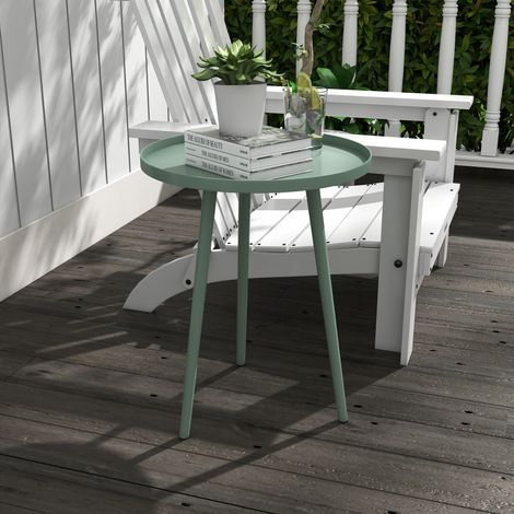 Runder Gartentisch, Beistelltisch für den Außenbereich mit rundem Stahlrand, Maße Ø 40 x 50 cm (Höhe), grün
