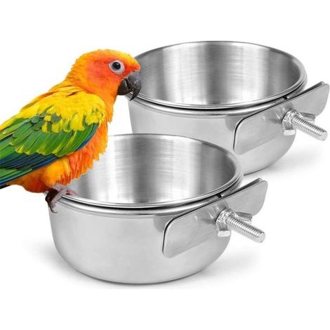 Hängende Vogelschale aus Edelstahl – 2 Stück – Vogelkäfigzubehör – auch für Rattenkäfige geeignet – silber – 10 cm (1/5)
