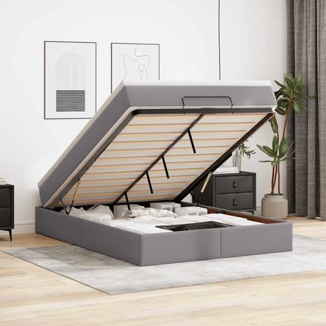 Ottoman-Bett mit Matratze Grau 140x190 cm Kunstleder (1/5)