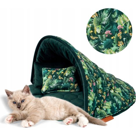 Maisonnette KUDKA, lit douillet pour chat 50x50x34 cm, Ukory VERT (1/5)