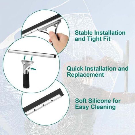 Professioneller Fensterabzieher aus Edelstahl mit 35 cm langem Abziehblatt zum Reinigen und Trocknen von Glas, Fliesen, Fenstern und Badezimmern, um alle Wasserspuren zu entfernen.