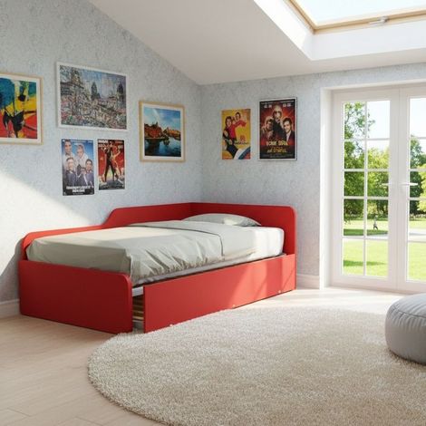 Divano letto piazza e mezza 120x190 con spalliera e secondo letto estraibile - Rosso