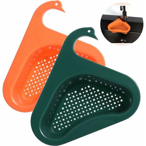 2 Stück faltbare Abtropfsiebe mit Hängefunktion, dreieckigem Maschensieb für Spülbecken, Abtropfkorb mit Lochmuster (ohne Schwanenhals) (1/5)