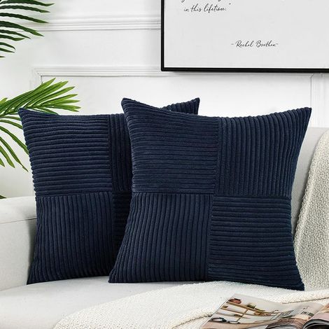 Fundas de cojín decorativas para sofá cama de salón, 2 piezas, estilo bohemio y campestre (60 x 60 cm) - Azul marino