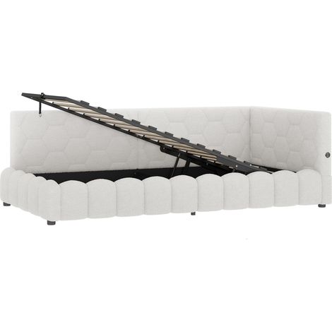 Tagesbett 90 x 200 cm weiß mit Lattenrost, LED, hydraulischem Stauraum, USB und USB-C (1/5)