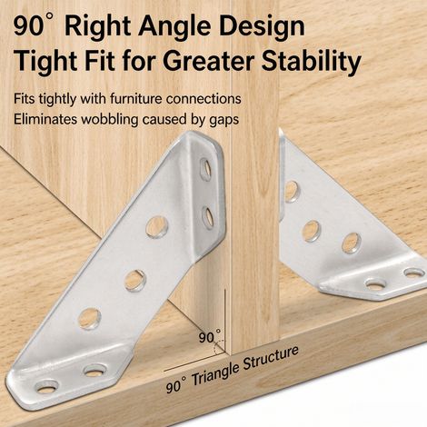 Équerre de fixation inoxydable renforcée trois faces, équerre d’angle universelle épaisseur 1,0mm, raccord meuble avec vis, accessoire quincaillerie multi-usages (1/4)