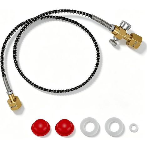 Tuyau de Remplissage CO2 1M Filetage européen W21.8-14 RH, manomètre 0-300Bar et soupape de Purge, Tuyau gaz Haute Pression Acier Inoxydable pour Bouteille CO2, Aquarium (1/5)