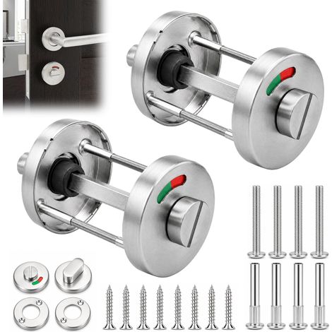 2 Rosaces de Condamnation WC en Inox, avec Voyant Libre/Occupé Rouge-Vert, Verrou de Porte à Bouton pour Salle de Bain et Toilettes, Porte de 35 à 40 mm (1/5)