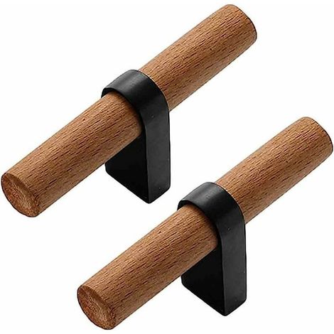 Stück Möbelgriffe, Schubladengriffe, Küchengriffe aus Holz, T-förmige Schrankbeschläge, Türknöpfe, Möbelgriffe (schwarz, Lochabstand 128 mm) (1/3)