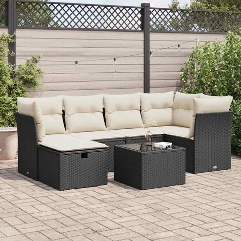 Set de sofás de jardín 7 pzas con cojines ratán sintético negro (1/5)